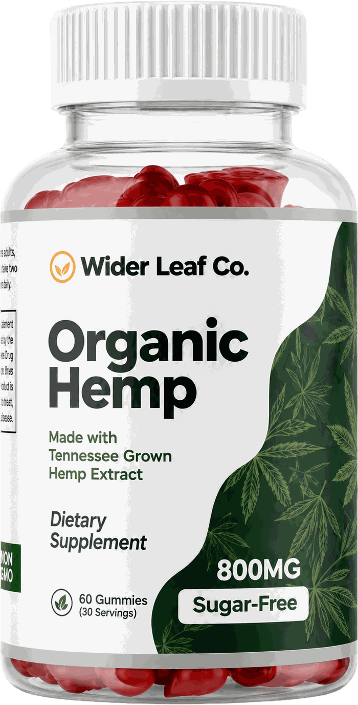 Wilder Leaf Co. Organic Hemp Gummies bottle with 800mg hemp extract, 60 apple-flavoured gummies